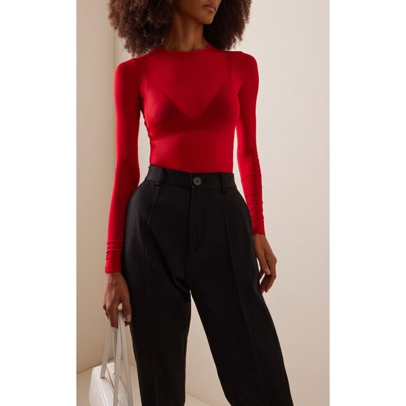 WARDROBE.NYC Sheer Bodysuit in Red Small New Womens Long Sleeve Top - Picture 10 of 16